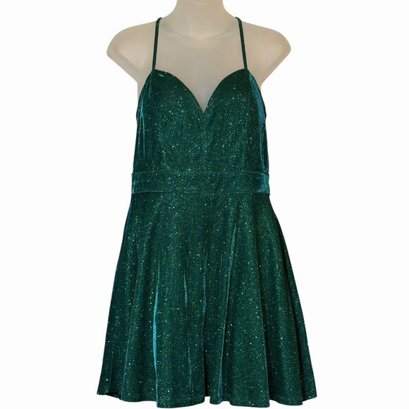 Midnight Doll Dresses & Skirts - Green Iridescent Glitter Dress Womens Size 11 Fit Flare Party Homecoming Prom